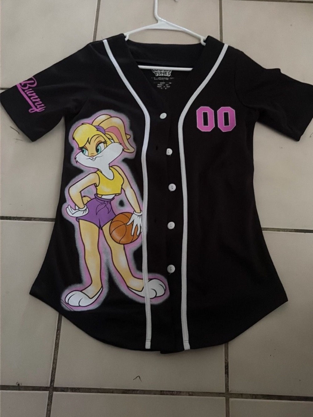 Girls' Black Bunny Graphic Baseball Jersey - Pink Accents